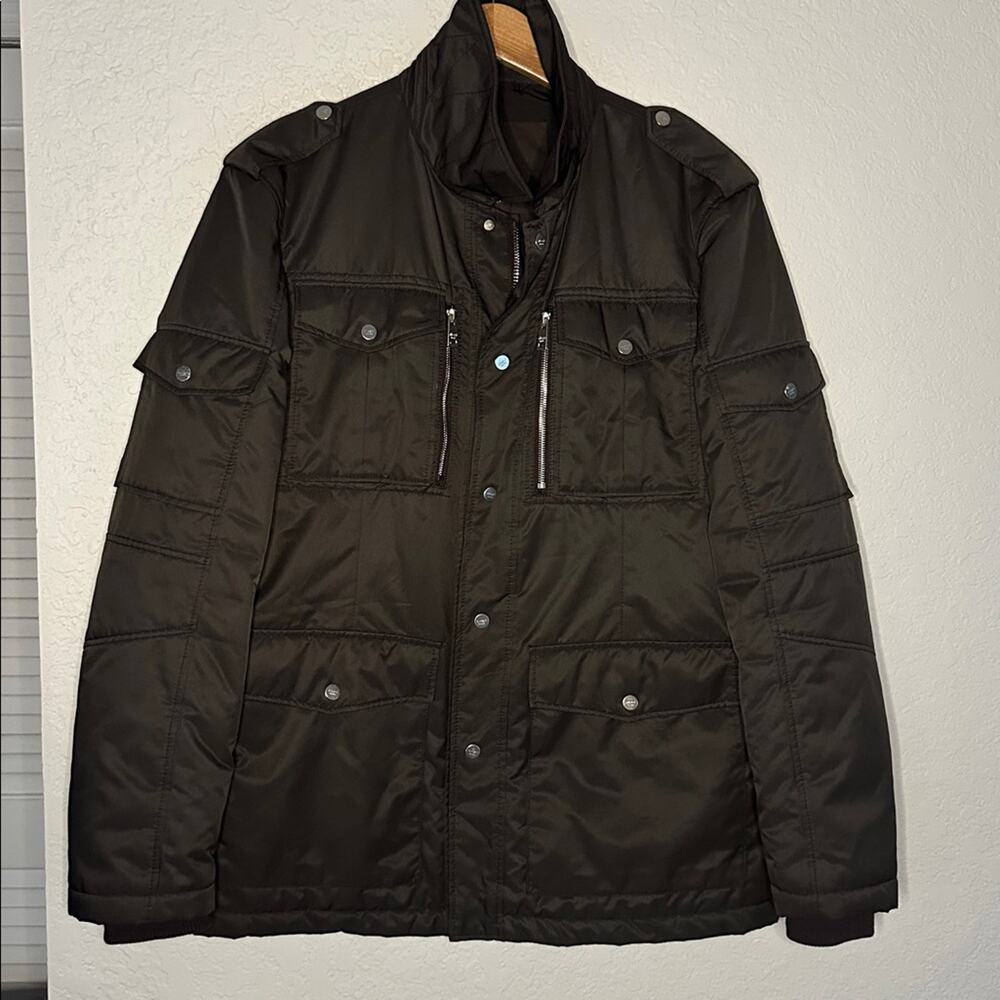Allegri Milano Brown Stormy Nylon Field Tech Jacket Cargo Zip Pockets EU 50